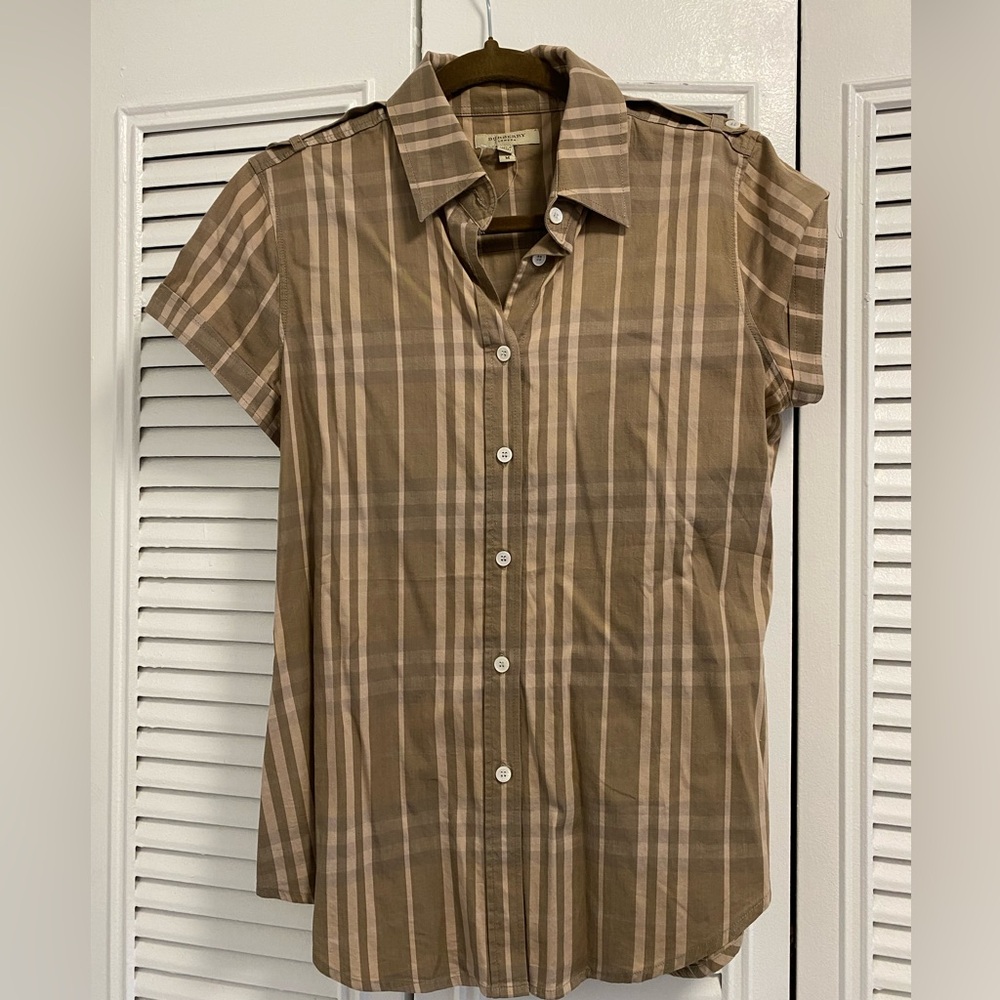 Burberry Brown and Tan Plaid Button Up Shirt